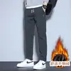 Pantalones Casuales con Forro de Polar para Otoño e Invierno, Pantalones Deportivos Delgados de Polar Cálido para Hombres Jóvenes y de Edad Media, Elásticos de Pierna Recta, Sin Polar