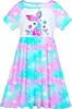 Unicórnio Elsa Princesa Frozen Vestido de Princesa para Meninas Manga Curta Peça Única Fantasia de Performance Estampa Digital