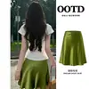 Falda corta de línea A estilo francés para mujer, falda de pez de verano, de cintura alta, ajustada a la cadera, media falda de satén de acetato verde