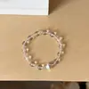 Pulsera Minimalista Estilo Coreano de Cristal Blanco Transparente con Perlas Plateadas Rombo Fresco Delicado Temperamento Pulsera de Perlas Joyería de Mano de Nicho