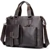Maleta de couro masculina de couro de vaca real bolsa de ombro de couro de vaca de primeira camada retrô bolsa de computador de 14 polegadas para negócios atacado