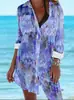 Nueva Camisa con Cuello de Manga Larga Estilo Perezoso de Moda Estampado Digital 3D Europeo y Americano Transfronterizo Atmósfera Floral Vestido