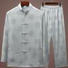 Traje Tang de seda de hielo de primavera y verano para hombres de mediana edad y ancianos, traje de manga larga para hombres, traje de otoño para papá, nueva ropa de ejercicio matutino para abuelos chinos, Hanfu