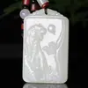 Jade de Hetian de Xinjiang Grado Jade Blanco Colgante de Guanyin Jade Natural Colgante Patrón Santo Masculino y Femenino Placa de Jade Colgante de Jade
