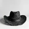 Sombrero de Vaquero Tejido a Mano, Sombrero de Paja Transpirable Calado, Sombrero de Vaquero de Paja Estilo Nuevo, Sombrero de Vaquero Teñido con Paja Natural, Sombrero de Playa