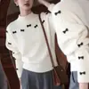 Suéter de Punto para Mujer 2025 Nuevo Otoño/Invierno Único y Súper Elegante con Lazo y Cuello Semi Alto Suave