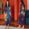 Roupão Feminino Estampado Plus Size de Verão, Roupão de Banho de Cetim Imitação de Seda de Luxo, Roupa de Casa Feminina