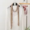 Bufanda Larga de Algodón y Lino Plisada Ajustada Nueva Combinación de Ropa Bufanda de Seda con Estampado de Lunares y Leopardo Bufanda Larga de Punto Fino Estrecho con Trenzas