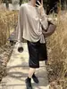 [Kai Pu] Diseño de Otoño de Trece Líneas Dobladillo Asimétrico Hebilla de Cuero Estilo Casual Camiseta Cardigan de Punto para Mujer TB4226