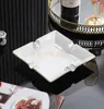 Cenicero para Uso Doméstico en Sala de Estar Ktv, Cerámica Retro Estilo Europeo Pintada en Oro Adorno Decorativo Regalo