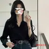 Camisa negra elegante estilo francés para primavera y otoño para mujer, diseñada para ir al trabajo, protección solar, uso casual y como top único