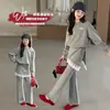 Conjunto de Sudadera para Niña de Primavera y Otoño, Top de Manga Larga a la Moda con Adorno de Encaje Dulce, Pantalones Acampanados, Atuendo Casual de Dos Piezas