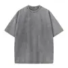 Moda Callejera Retro para Hombre Marca de Moda Callejera 230G Hilo Doble Algodón Puro Manga Corta Camiseta para Hombre Color Sólido Camiseta Holgada para Hombres Mayores