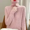 Suéter gola alta feminino, caimento solto, base de tricô, outono e inverno, estilo confortável e casual, top interno feminino