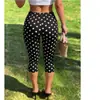 Leggings 3/4 de Lunares de Cintura Alta para Mujer, Elásticos, Ajustados, Adelgazantes, Nuevo Estilo Primavera/Verano, Moda Transfronteriza, Pantalones que Resaltan la Cadera