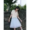 Zhengqi Roupa Especial/Malha Torcida Vintage de Seda Gelada de Rami Manga Curta Feminina de Verão Top Branco Fino de Alta Qualidade