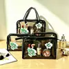 Bolsa de maquillaje transparente impermeable con estampado de oso de dibujos animados lindo, gran capacidad, bolsa de tocador de almacenamiento portátil