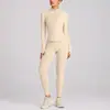 Conjunto de chaqueta de yoga transfronterizo, conjunto de top de manga larga con cremallera de secado rápido, conjunto de pantalones de yoga transpirables que absorben la humedad para deportes de running para mujer