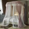 Nuevo Modelo 2026 Mosquitero de Gasa Doble Capa Estilo Princesa con Riel en Forma de U y Tres Puertas, de Pie, Diseño Simple, Malla Encriptada