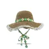 Sombrero de Paja Estilo Francés de Ala Ancha con Borde de Encaje para Mujer 2025 Nuevo Estilo Primavera Sombrero de Sol para la Costa Sombrero de Sol con Protección Solar de Flores