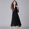 Vestido negro más grasa talla grande para mujer europeo y americano largo encaje calado suelto grande forma A falda 200 kg