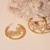 Brincos Flor Geométrica de Zircônia Doces e Modernos com Banhos de Ouro Real, Brincos Elegantes e da Moda Estilo Executivo para Mulheres
