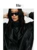 Chaqueta de Cuero Corta Negra Mate Texturizada Bie para Mujer de Gama Alta Retro con Cuello Alto y Cremallera Chaqueta de Motociclista