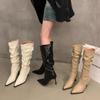 Botas Ocidentais Longas Brancas de Bico Fino com Salto Alto e um Design Que Realça o Comprimento das Pernas, Novo Estilo 2025 Botas de Salto Alto Blocadas