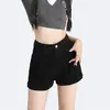 Versátiles Pantalones Cortos de Mezclilla Estilo Universitario para Mujer, Modelo Nuevo Delgado de Primavera y Verano, Pantalones Cortos de Mezclilla de Cintura Alta Línea A para Mujeres Menudas con Bordes Enrollados