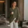 Suéter de punto pullover de cuello redondo para mujer, estilo cruzado europeo y americano, otoño e invierno 2026, suéter casual de color liso holgado para mujer, Amazon