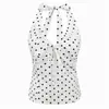 Estilo Europeo y Americano Sexy Escote en V Cordón Ajustable Encaje Estampado de Lunares Camisola Verano Delgado Corto Top de Chica Atrevida Mujer
