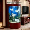 Acuario semicircular de vidrio ultra transparente para sala de estar, uso doméstico pequeño a mediano, pecera semicircular de pie para peces dorados, ecológico, no necesita cambio de agua