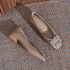 2026 Nuevo Estilo Hebilla Cuadrada Pedrería Tacón Grueso Zapatos de Mujer Punta Cuadrada Retro Casual Boca Baja Zapatos de Abuela para Viajar Zapatos de Piel Genuina