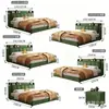 Cama doble moderna minimalista tapizada en tejido técnico con cabecero grande, bolsillos laterales para almacenamiento y adecuada para su uso en el dormitorio principal