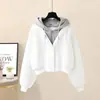 Sudadera con capucha y diseño único de dos piezas falsas para niños mayores, nueva chaqueta cárdigan fina de manga larga para primavera y otoño