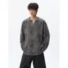 Camiseta de Manga Larga con Cuello en V Rasgada Estilo Retro Old Money para Hombre Otoño Talla Grande Marca de Moda Estilo Urbano Holgado Capa Interior Camiseta Base