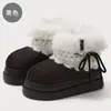 Chinelos Femininos de Algodão com Salto, Botas de Neve Casuais para Uso Externo, Confortáveis e Quentes, Forradas com Lã, Sola Grossa, Aumentam a Altura, Atacado