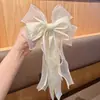 Pinza para el pelo de cinta de malla blanca con lazo grande de Jazmín para mujer, parte trasera de la cabeza, nuevo para Primavera y Verano 2025, clip de resorte de alta calidad