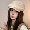 Gorra de Boina Retro Británica de Color Sólido para Mujer, Estilo Coreano Primavera y Otoño, Gorra de Pato Versátil que Adelgaza el Rostro, Boina de Calle de Moda para Pareja