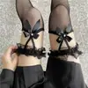 Medias de Ligero con Encaje y Lazo, Medias Negras para Mujer, Primavera, Otoño e Invierno, Medias Negras de Moda, Medias de Red Hasta la Rodilla, Piernas Desnudas JK
