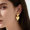 Aretes Colgantes de Corazón Mili de Acero Inoxidable Pulido Chapados en Oro Real de 18K Pendientes Metálicos de Textura de Moda Que No Se Desvanecen