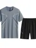 Conjunto Casual Masculino de Seda Gelada Verão Novo Estilo Adolescente Versão Coreana Manga Curta Shorts Secagem Rápida Esportivo Conjunto de Duas Peças