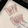 Totalmente feito à mão, estilo desejo puro, manicure de verão longa estilo gatinho francês, unhas postiças removíveis, produto acabado no atacado