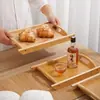 Bandeja rectangular de madera de bambú para servir comida, salsas para mojar, pepinillos, pepinillos ahumados, alimentos estofados, aperitivos, posavasos de papel, bandeja de té, bandeja con dos asas