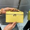 Bolsa Térmica para Marmita Lp de Segunda Geração com Estampa de Avestruz Outono, Bolsa de Maquiagem de Mão de Alta Qualidade, Bolsa Feminina de Couro Genuíno, Bolsa de Ombro Único Transversal para Celular