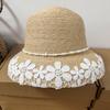 Sombrero de Paja de Verano para Mujer, Estilo Pastoral, con Encaje, Plegable, tipo Cuenca, Tejido a Mano de Rafia de Alta Calidad, para Protección Solar en la Playa
