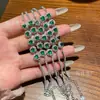 Atacado do Fabricante: Pulseira de Jade Verde Natural Xiaohongshu com Cravação em Prata S925, Formato Quadrado, Fresca e Delicada para Mulheres