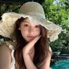 Sombrero de Paja Calado de Encaje para Mujer, Verano, Playa, Vacaciones, Protección Solar, Sombrilla, Paja Limpiada, Viaje, Ala Ancha, Sombrero de Playa