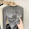 Camiseta casual de fleece com manga longa para outono e inverno para meninas, top estiloso e moderno, camiseta básica versátil de gola redonda para meninas