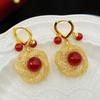Pendientes de Malla Perla Roja Belleza Ebria para Mujer, Diseño de Moda, Pendientes Versátiles, Nuevo Estilo 2025, Accesorios Elegantes